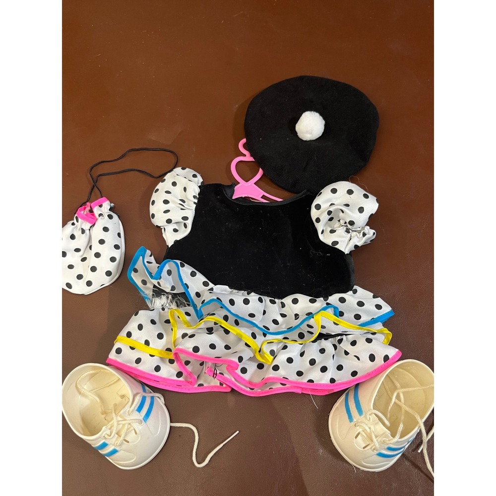 Polka Dot Doll Outfit Set with Beret Bag and Sneakers Retro Cabbage Patch Kids